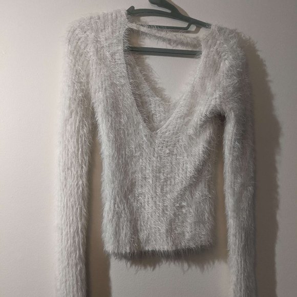 Bebe V Neck Fuzzy Sweater - Picture 2 of 7